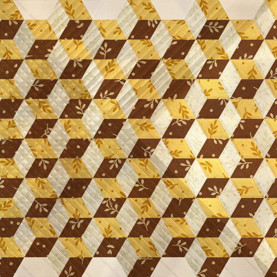 Tumbling blocks — flat fabric, 3D by value alone