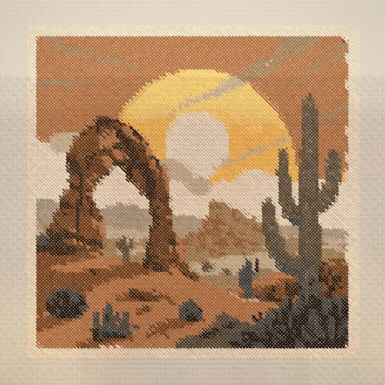 Cross-stitch desert landscape pattern