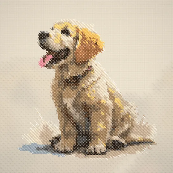 Cross-stitch golden retriever pet portrait pattern