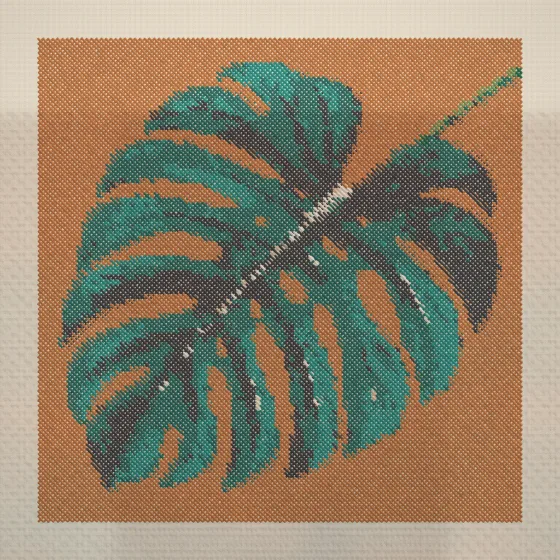 Cross-stitch monstera leaf pattern