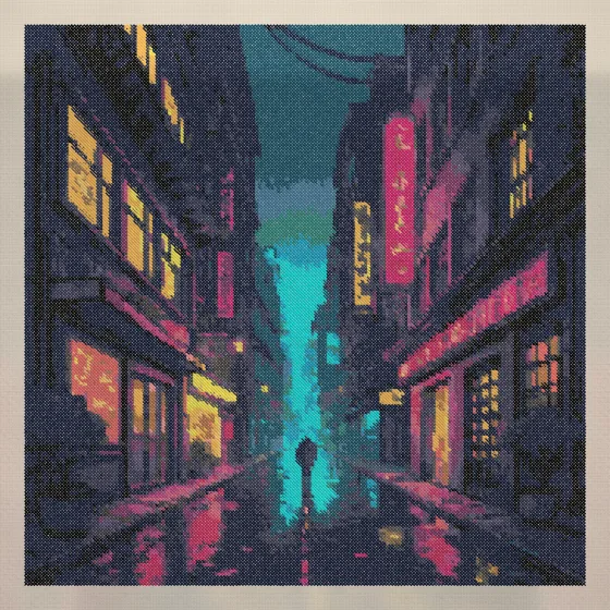 Cross-stitch neon street pattern